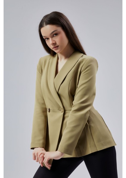 Haki Regular Fit Pile Detaylı Blazer Ceket