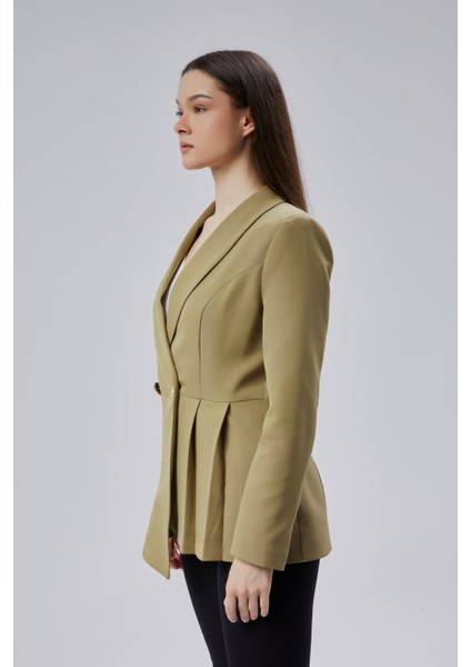 Haki Regular Fit Pile Detaylı Blazer Ceket