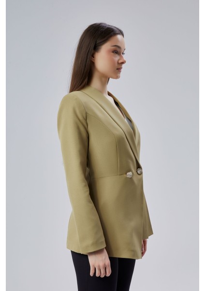 Haki Regular Fit Pile Detaylı Blazer Ceket