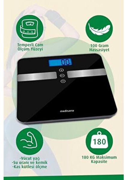 Vücut Analizli Baskül Siyah Cam LCD Ekran ile Yağ Ölçer Fonksiyonu fırsatları