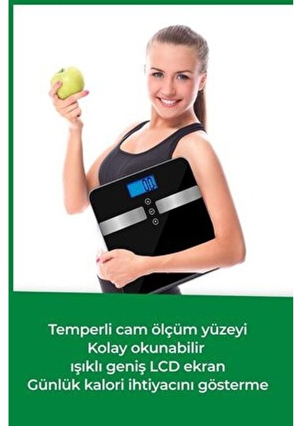 Vücut Analizli Baskül Siyah Cam LCD Ekran ile Yağ Ölçer Fonksiyonu indirimleri