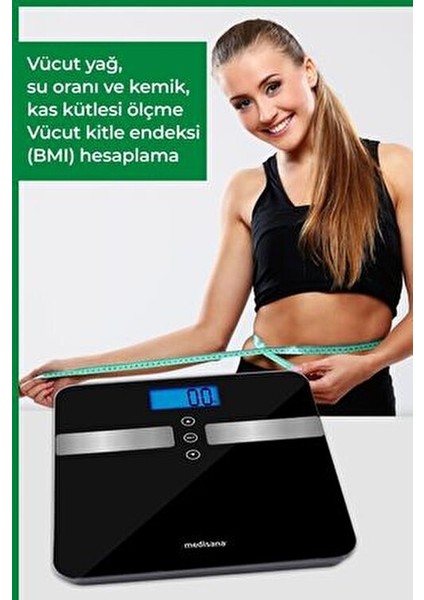 Vücut Analizli Baskül Siyah Cam LCD Ekran ile Yağ Ölçer Fonksiyonu