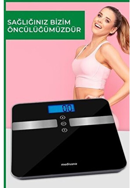 Vücut Analizli Baskül Siyah Cam LCD Ekran ile Yağ Ölçer Fonksiyonu