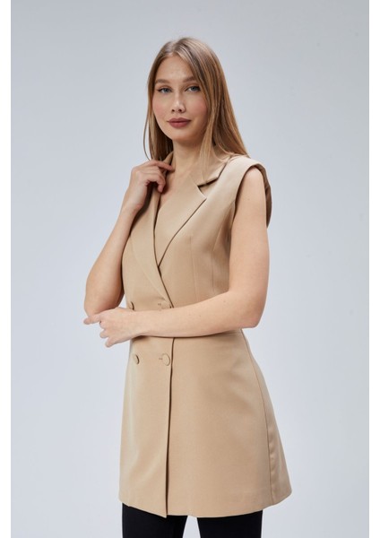 Kadın Uzun Kruvaze Dokuma Yelek