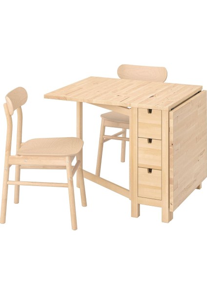 Mutfak Masası Takımı, Huş, 2 Sandalyeli, Katlanabilir