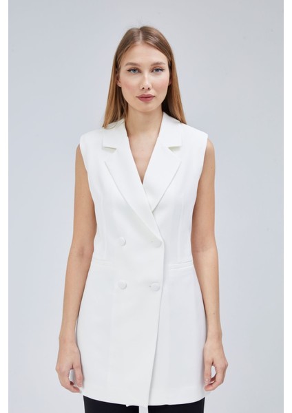 Kadın Uzun Kruvaze Dokuma Yelek