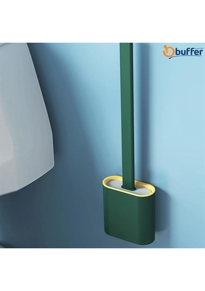 Buffer® Duvara Monte Edilebilir Kapaklı Askılı Klozet Yumuşak Silikon Başlıklı Tuvalet Fırçası Seti