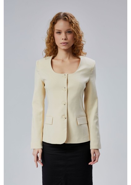 Kadın Regular Kare Yaka Dokuma Ceket