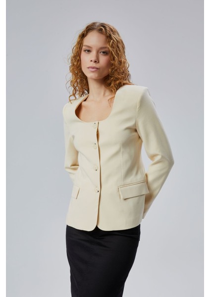 Kadın Regular Kare Yaka Dokuma Ceket