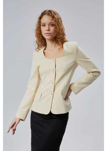 Kadın Regular Kare Yaka Dokuma Ceket