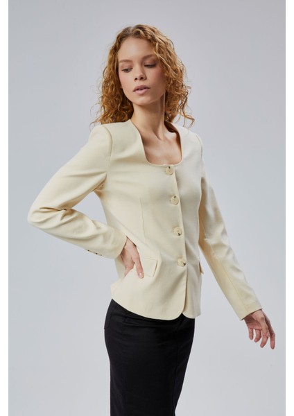 Kadın Regular Kare Yaka Dokuma Ceket