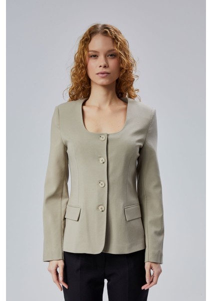 Kadın Regular Kare Yaka Dokuma Ceket