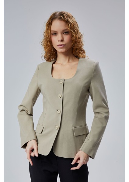 Kadın Regular Kare Yaka Dokuma Ceket