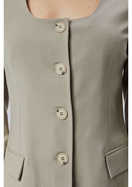 Kadın Regular Kare Yaka Dokuma Ceket