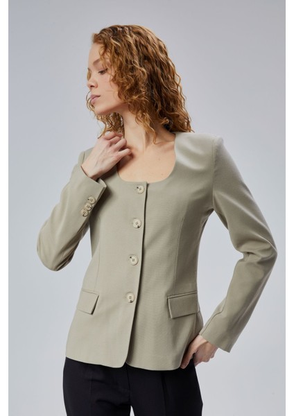 Kadın Regular Kare Yaka Dokuma Ceket