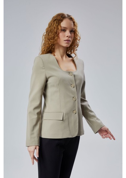 Kadın Regular Kare Yaka Dokuma Ceket