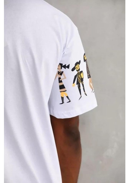 Unisex Bisiklet Yaka Baskılı Oversize T-Shirt - Siyah fiyatları