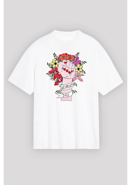 8 Mart Dünya Kadınlar Günü Için Özel Baskılı T-Shirt - Beyaz fiyatları