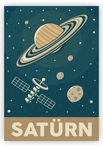 Satürn Gezegeni Retro Vintage Ahşap Poster 20 x 29 cm