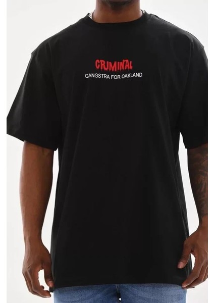 Unisex Baskılı Oversize T-Shirt - Siyah indirimleri