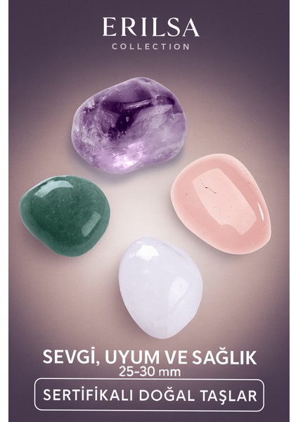 Sertifikalı Ametist Pembe Kuvars Aventurin ve Ay Taşı Seti 25-30 mm – Sevgi Uyum ve Sağlık Seti