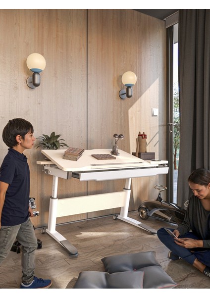 Sirius Basic Kompakt Öğrenci Masası Unisex Çekmeceli Yükseklik Ayarlı Çalışma Masası - 120x75 Cm, Ekru/Gri