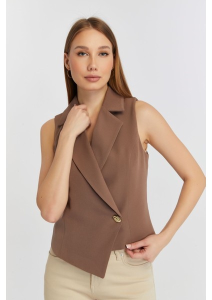 Açık Kahverengi Regular Fit Astarlı Dokuma Yelek