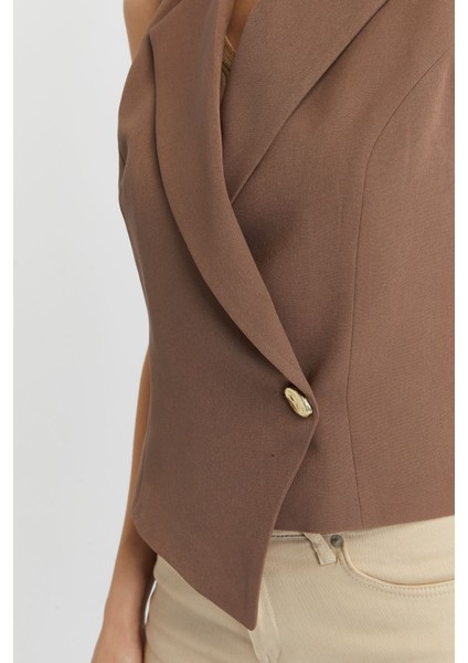 Açık Kahverengi Regular Fit Astarlı Dokuma Yelek