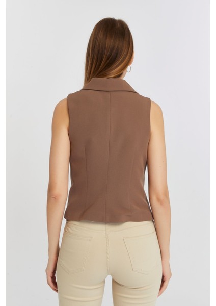 Açık Kahverengi Regular Fit Astarlı Dokuma Yelek