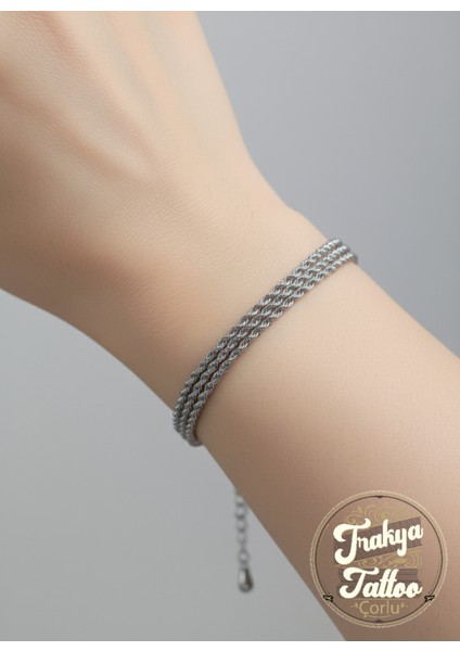 3 Sıralı Gümüş Renk Zincir Bileklik