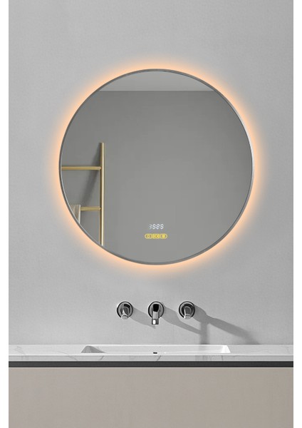 Akıllı Ayna Buhar Tutmayan Hareket Sensörlü 3 Renk Ledli Gümüş Çerçeveli Banyo Lavabo Aynası 80CM