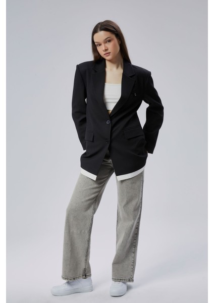 Siyah Oversize Uzun Blazer Ceket