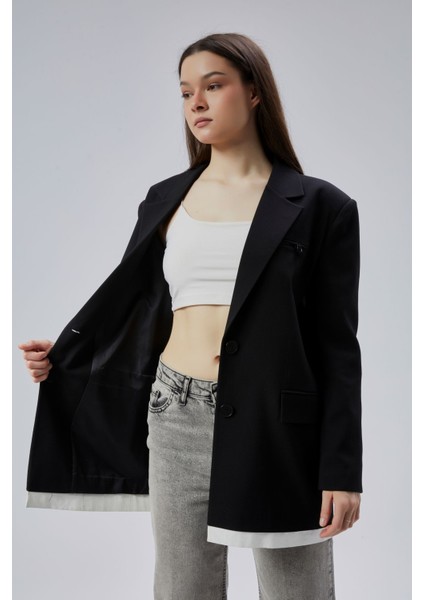 Siyah Oversize Uzun Blazer Ceket