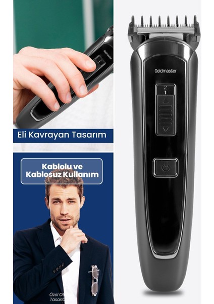 Çok Fonksiyonlu Erkek Bakım Seti, Hızlı Şarj, Kablolu ve Kablosuz, Paslanmaz Çelik, Siyah