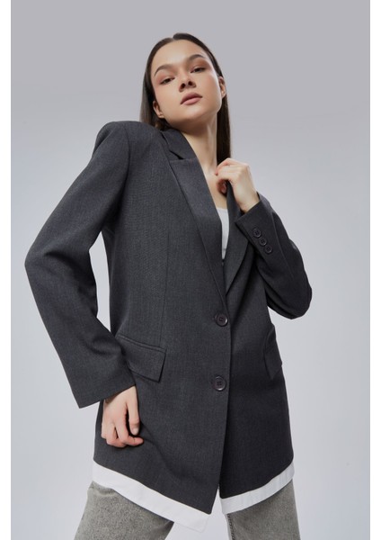 Antrasit Oversize Uzun Blazer Ceket