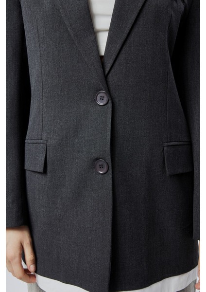 Antrasit Oversize Uzun Blazer Ceket