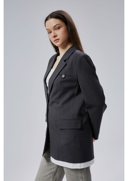 Antrasit Oversize Uzun Blazer Ceket