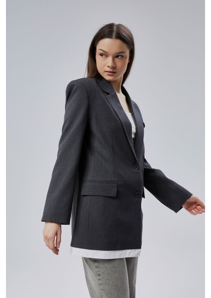 Antrasit Oversize Uzun Blazer Ceket
