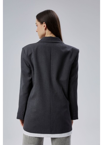 Antrasit Oversize Uzun Blazer Ceket