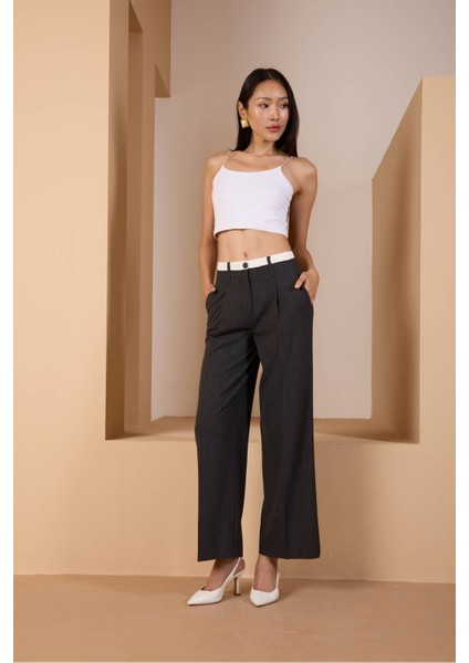Antrasit Bel Garni Detaylı Palazzo Pantolon