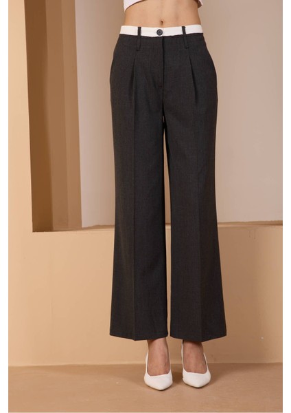 Antrasit Bel Garni Detaylı Palazzo Pantolon