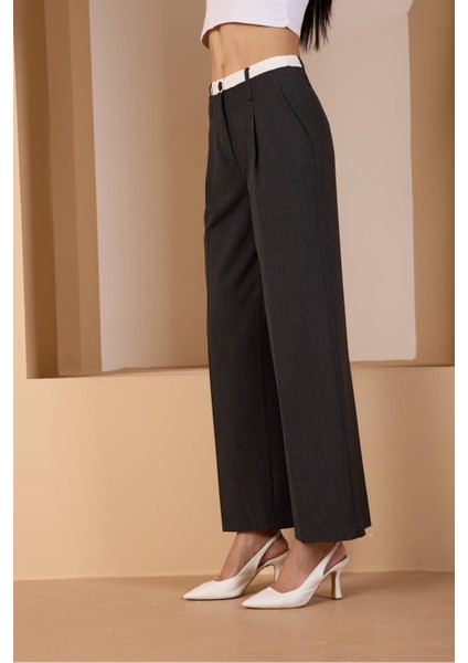 Antrasit Bel Garni Detaylı Palazzo Pantolon