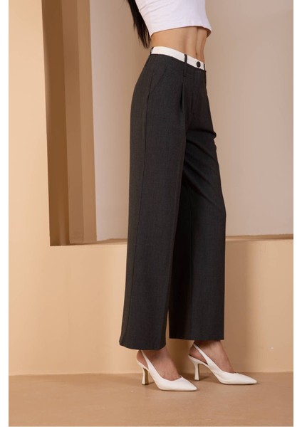 Antrasit Bel Garni Detaylı Palazzo Pantolon