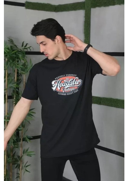 Unisex Baskılı Oversize T-Shirt - Siyah fırsatları