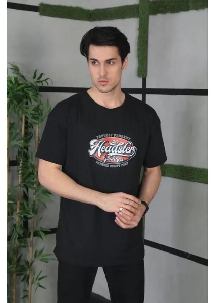 Unisex Baskılı Oversize T-Shirt - Siyah indirimleri