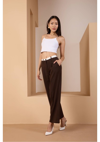 Kahverengi Bel Garni Detaylı Palazzo Pantolon