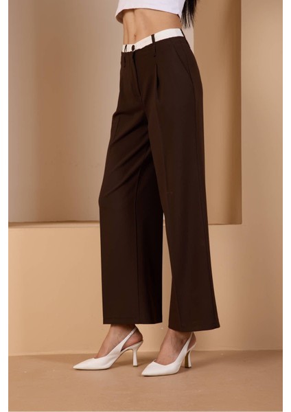 Kahverengi Bel Garni Detaylı Palazzo Pantolon