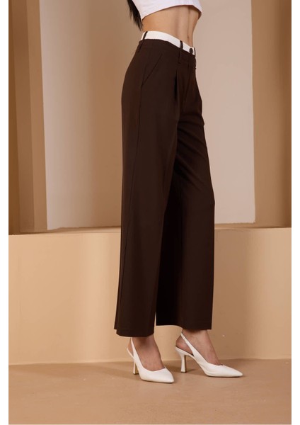 Kahverengi Bel Garni Detaylı Palazzo Pantolon