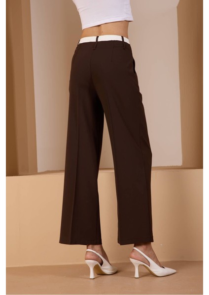 Kahverengi Bel Garni Detaylı Palazzo Pantolon