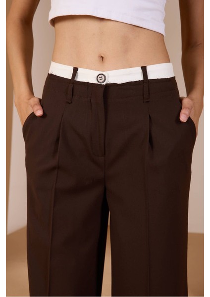 Kahverengi Bel Garni Detaylı Palazzo Pantolon